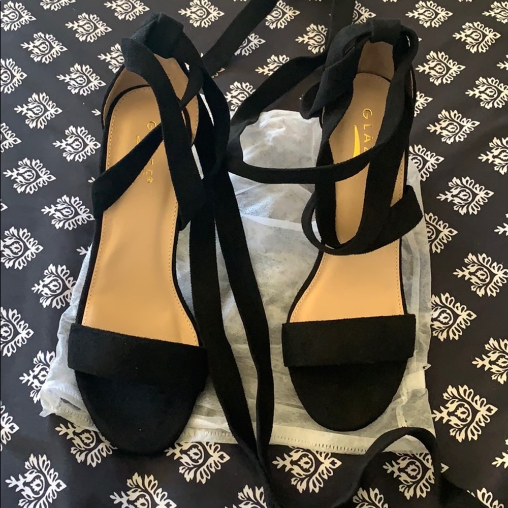 Lace up suede heels